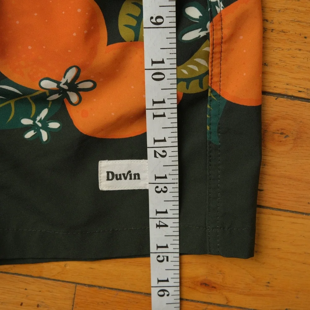 Duvin Swim Shorts Green Orange Fruit Print Mesh Lined Tropical Beachwear Large L